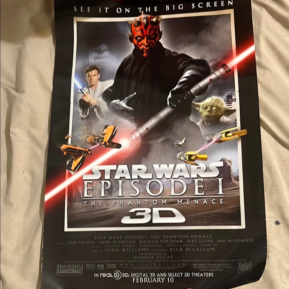 Star Wars Phanton Menace Movie Poster Episode 1 3D new 13.5 x 20